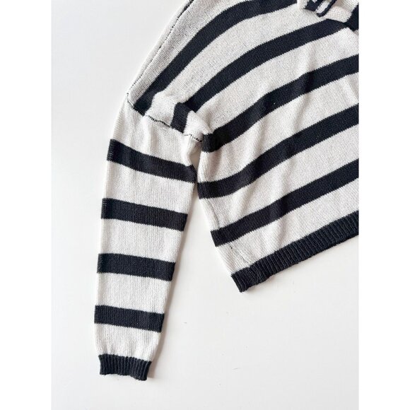 SUPERDOWN Adriana White Black Striped Open Knit Oversized Crop Sweater, Size XS - Picture 8 of 13